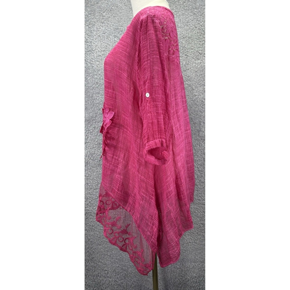 Made in Italy Womens L Pink Floral Lace Tunic Top Boho Lagenlook Romantic - Picture 2 of 10